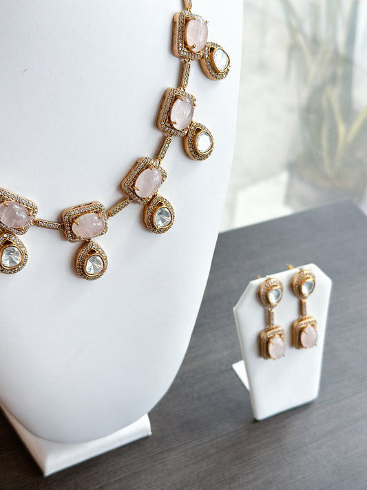 Adaline | Rose Quartz & Moissanite Set